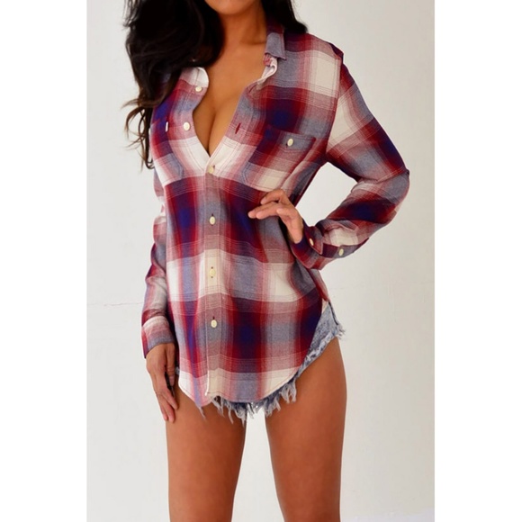 Levi's Blue Red Flannel Button Up Shirt Top M - Picture 4 of 8